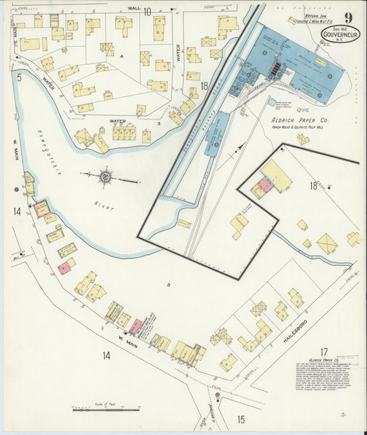Sanborn Fire Insurance Map from Gouverneur, Saint Lawrence County, New York (1912), Sheet #0009 - Historic Sanborn Fire Insurance Map Print, vintage old map wall art, antique decor, genealogy gift, New York New York map