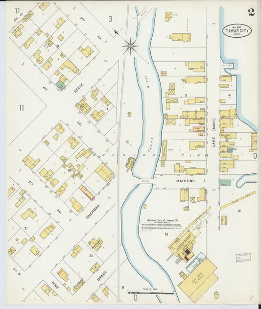 Sanborn Fire Insurance Map from Tawas City, Iosco County, Michigan (1898), Sheet #0002 - Historic Sanborn Fire Insurance Map Print, vintage old map wall art, antique decor, genealogy gift, Michigan Michigan map