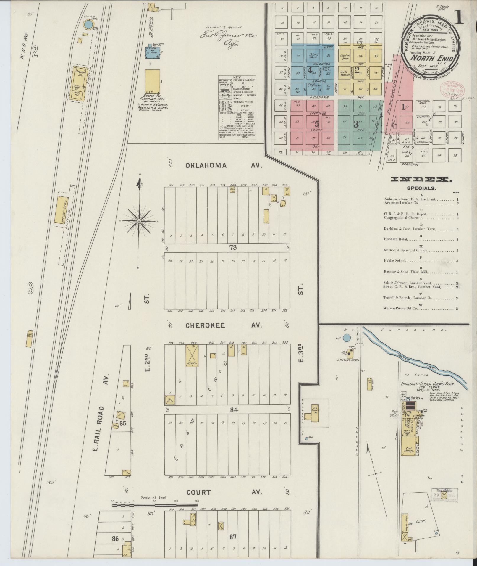 Sanborn Fire Insurance Map from North Enid, Garfield County, Oklahoma (1895), Sheet #0001 - Historic Sanborn Fire Insurance Map Print, vintage old map wall art, antique decor, genealogy gift, Oklahoma Oklahoma map