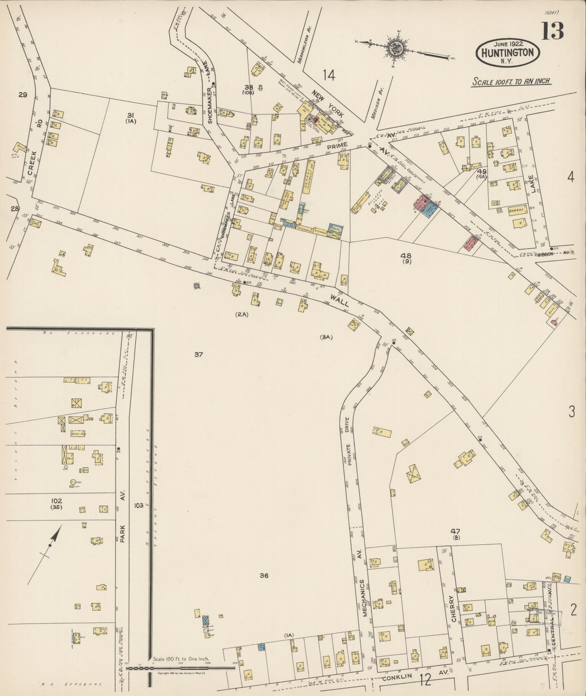 Sanborn Fire Insurance Map from Huntington, Suffolk County, New York (1922), Sheet #0013 - Complete Map Set gallery image, historic Sanborn map, vintage wall art, New York New York