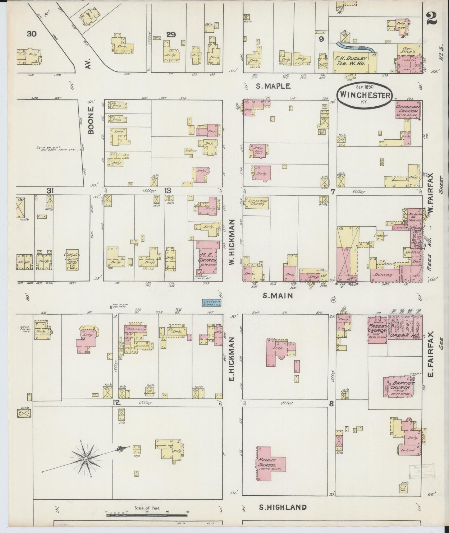 Sanborn Fire Insurance Map from Winchester, Clark County, Kentucky (1890), Sheet #0002 - Historic Sanborn Fire Insurance Map Print, vintage old map wall art, antique decor, genealogy gift, Kentucky Kentucky map