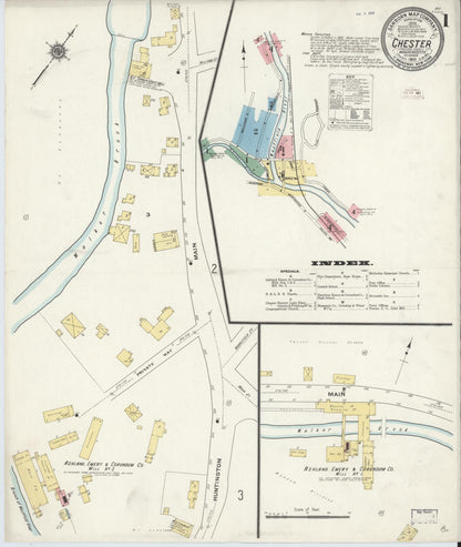 Sanborn Fire Insurance Map from Chester, Hampden County, Massachusetts (1910), Sheet #0001 - Historic Sanborn Fire Insurance Map Print, vintage old map wall art, antique decor, genealogy gift, Massachusetts Massachusetts map