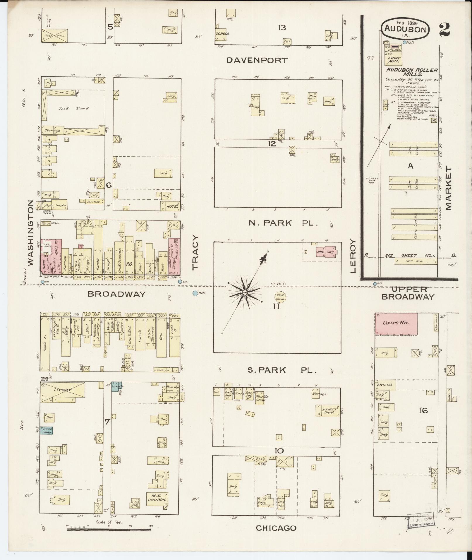 Sanborn Fire Insurance Map from Audubon, Audubon County, Iowa (1886), Sheet #0002 - Historic Sanborn Fire Insurance Map Print, vintage old map wall art