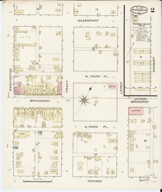 Sanborn Fire Insurance Map from Audubon, Audubon County, Iowa (1886), Sheet #0002 - Historic Sanborn Fire Insurance Map Print, vintage old map wall art