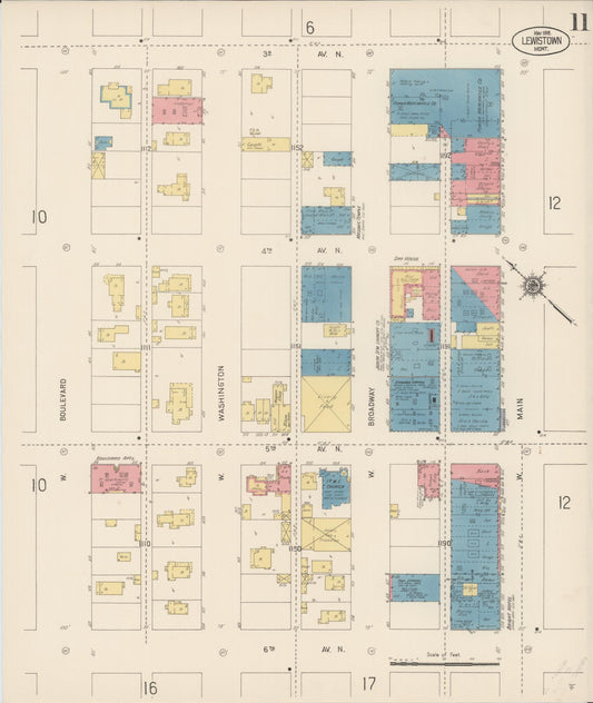 Sanborn Fire Insurance Map from Lewistown, Fergus County, Montana (1916), Sheet #0011 - Historic Sanborn Fire Insurance Map Print, vintage old map wall art, antique decor, genealogy gift, Montana Montana map