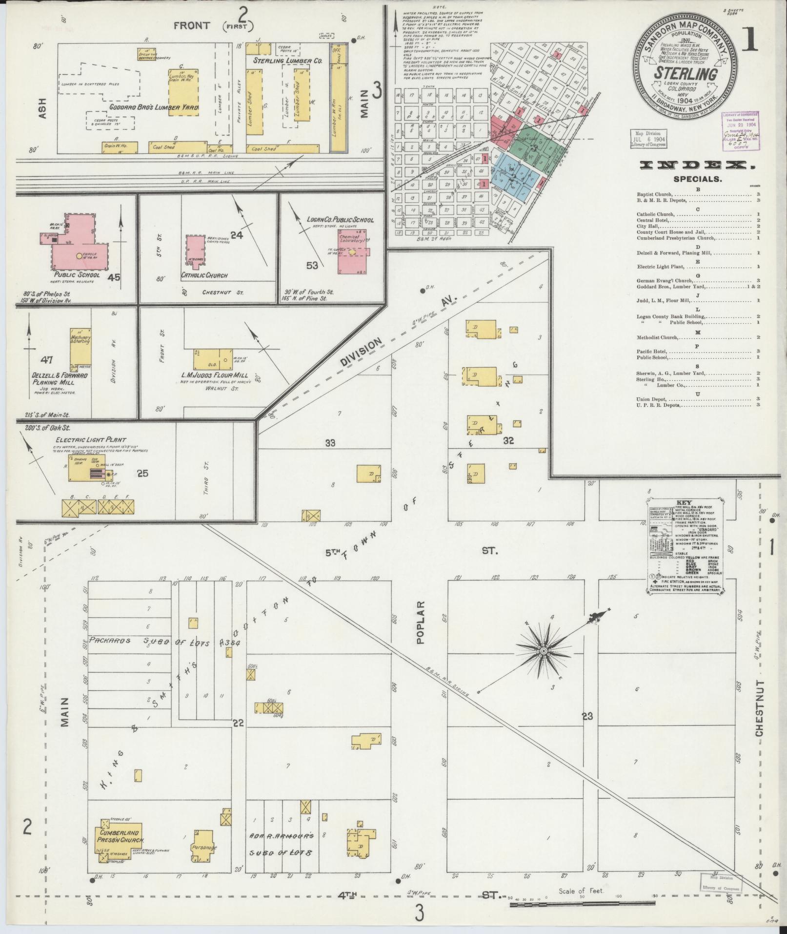 Sanborn Fire Insurance Map from Sterling, Logan County, Colorado (1904), Sheet #0001 - Complete Map Set gallery image, historic Sanborn map, vintage wall art, Colorado Colorado