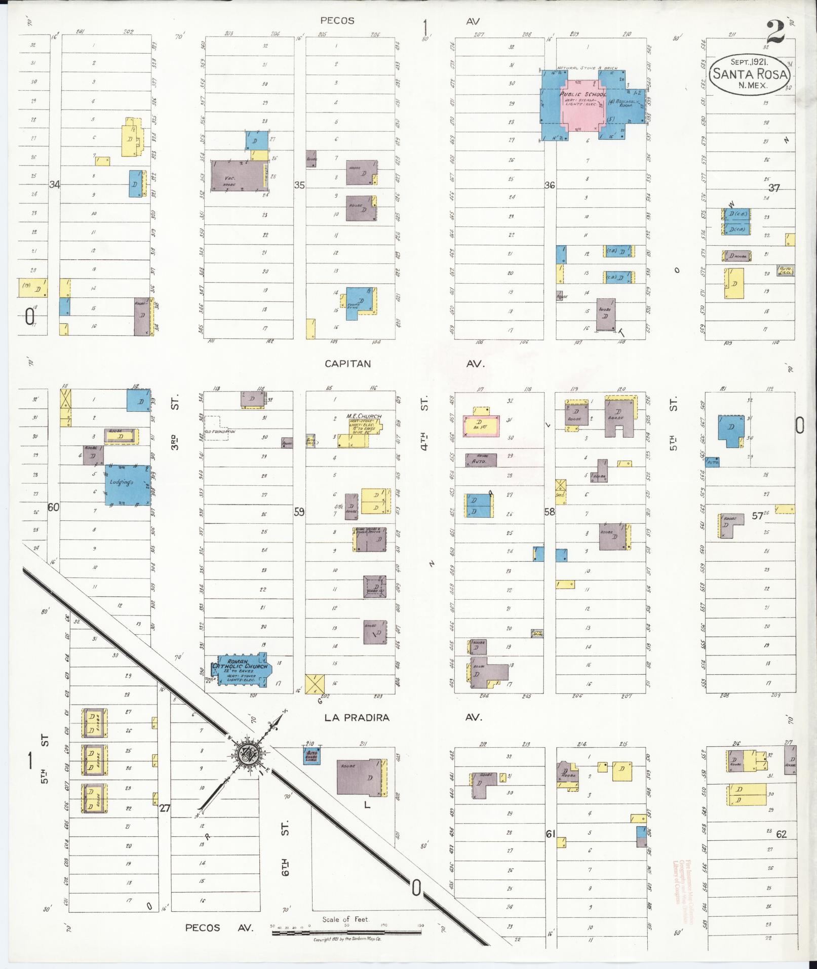 Sanborn Fire Insurance Map from Santa Rosa, Guadalupe County, New Mexico (1921), Sheet #0002 - Historic Sanborn Fire Insurance Map Print, vintage old map wall art, antique decor, genealogy gift, New Mexico New Mexico map