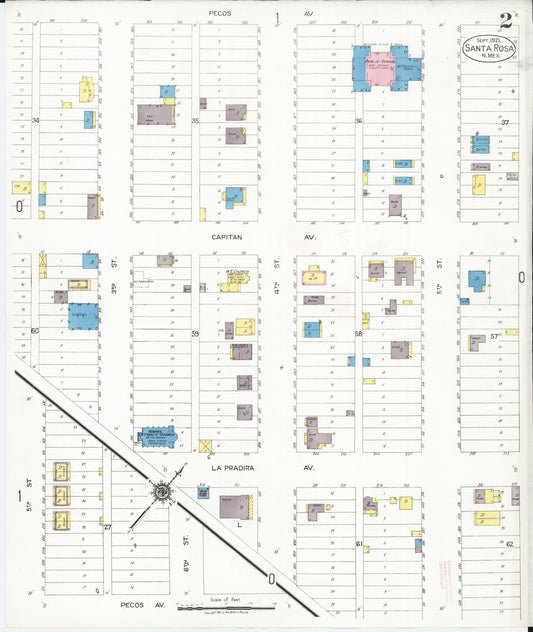 Sanborn Fire Insurance Map from Santa Rosa, Guadalupe County, New Mexico (1921), Sheet #0002 - Historic Sanborn Fire Insurance Map Print, vintage old map wall art, antique decor, genealogy gift, New Mexico New Mexico map