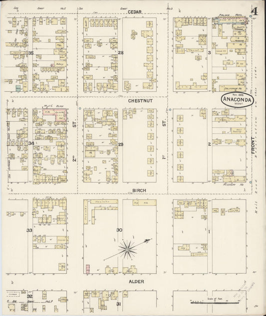 Sanborn Fire Insurance Map from Anaconda, Deer Lodge County, Montana (1888), Sheet #0004 - Historic Sanborn Fire Insurance Map Print, vintage old map wall art, antique decor, genealogy gift, Montana Montana map