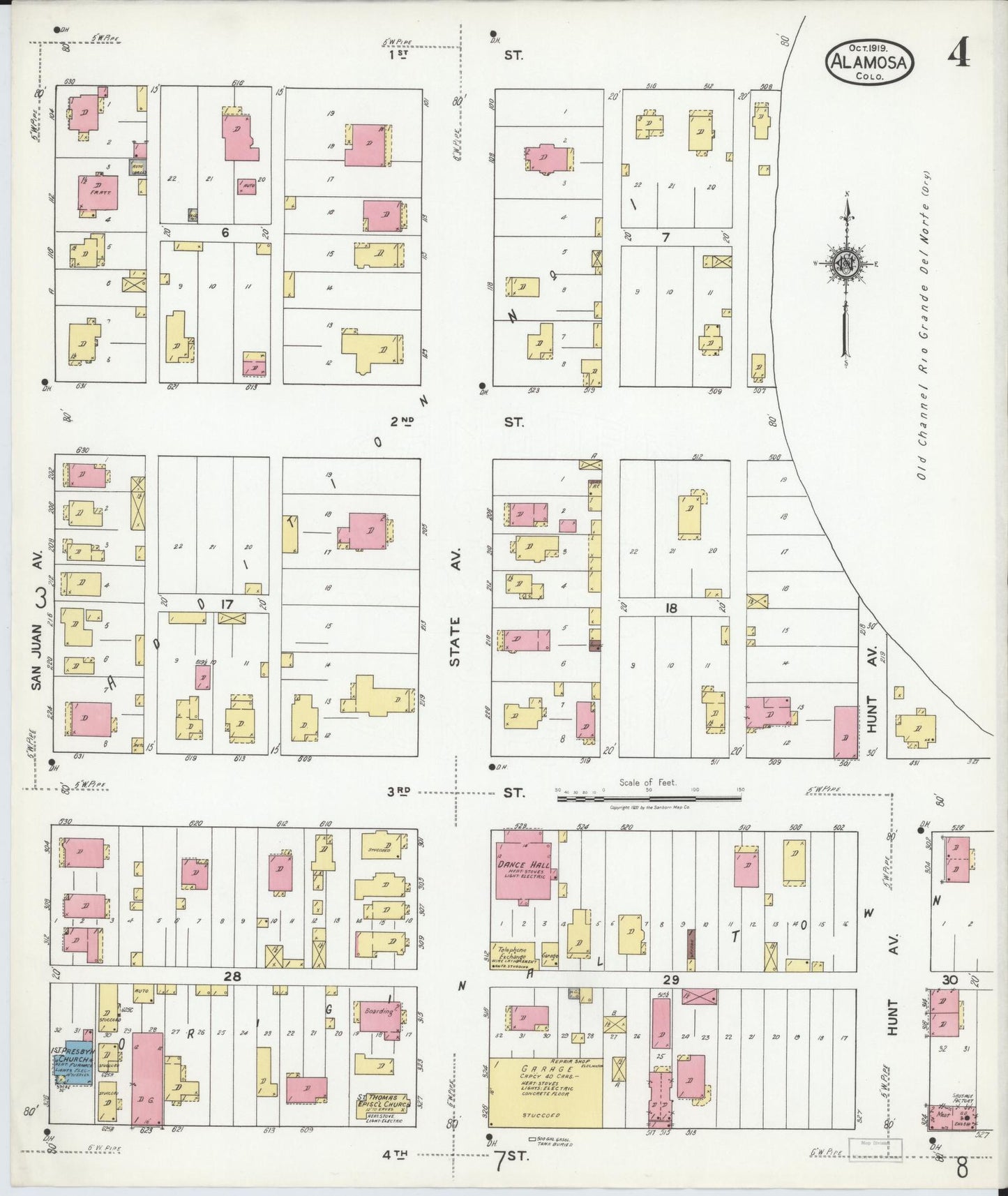 Sanborn Fire Insurance Map from Alamosa, Alamosa County, Colorado (1919), Sheet #0004 - Complete Map Set gallery image, historic Sanborn map, vintage wall art, Colorado Colorado