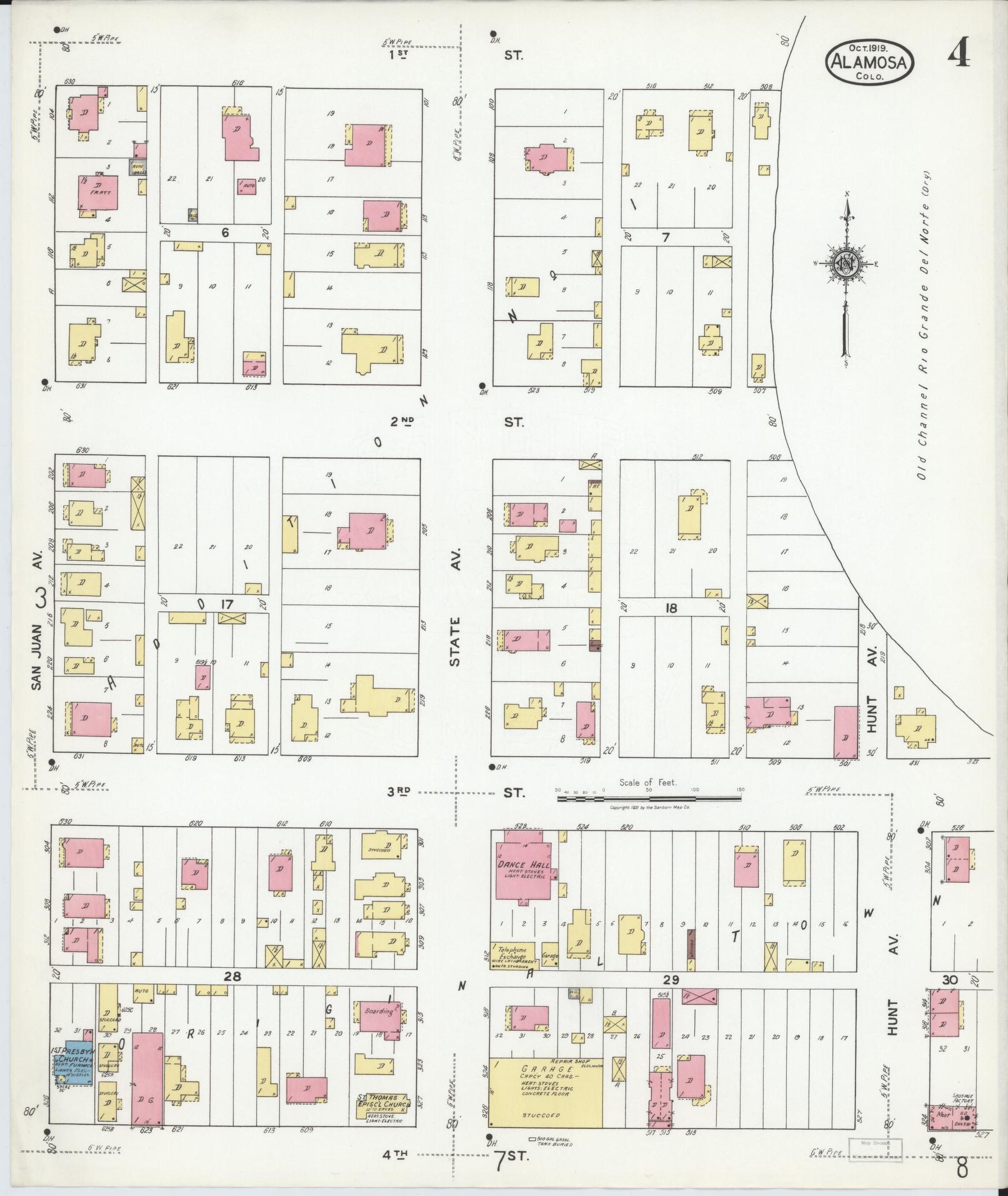 Sanborn Fire Insurance Map from Alamosa, Alamosa County, Colorado (1919), Sheet #0004 - Complete Map Set gallery image, historic Sanborn map, vintage wall art, Colorado Colorado