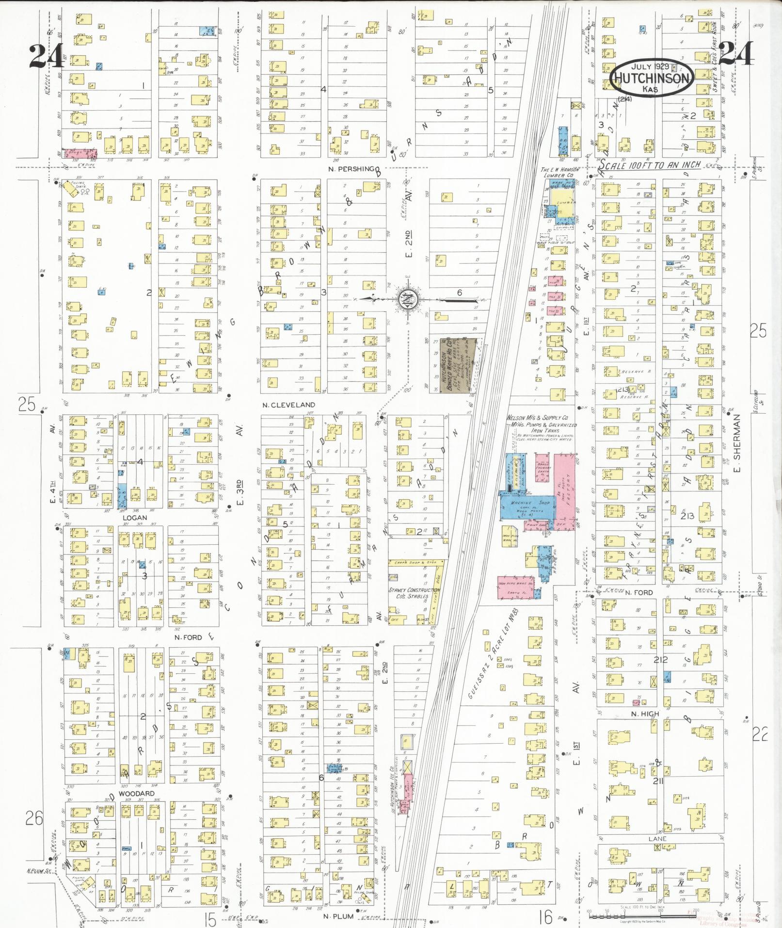 Sanborn Fire Insurance Map from Hutchinson, Reno County, Kansas (1929), Sheet #0025 - Complete Map Set gallery image, historic Sanborn map, vintage wall art, Kansas Kansas