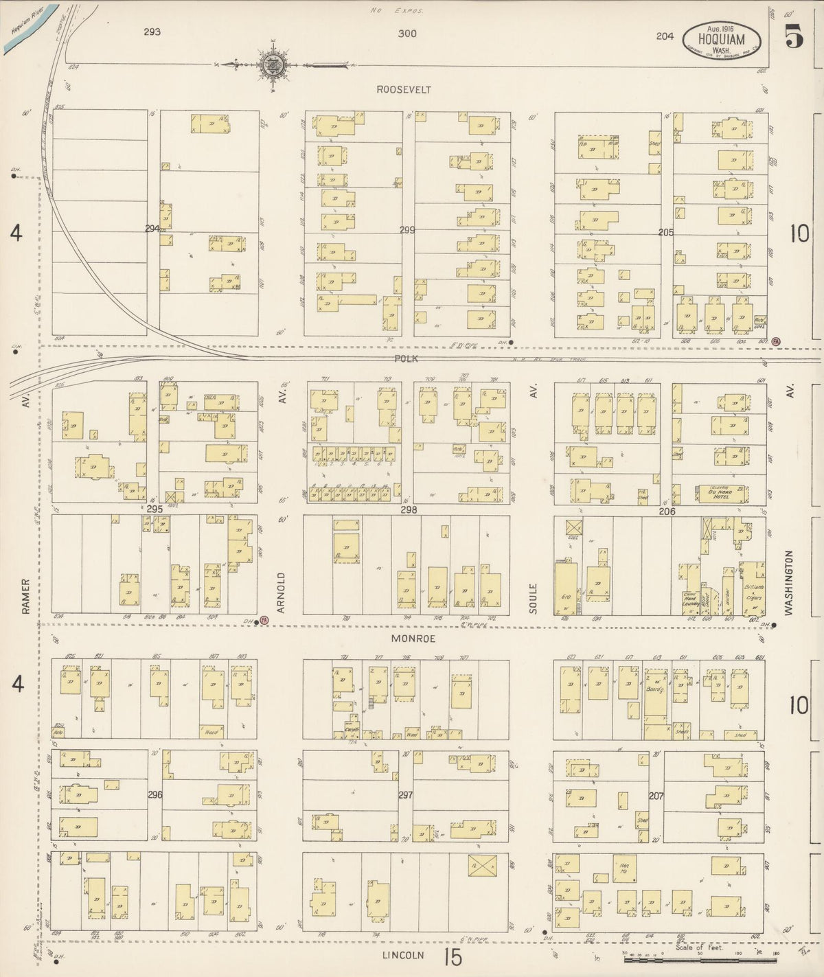 Sanborn Fire Insurance Map from Hoquiam, Grays Harbor County, Washington (1916), Sheet #0005 - Historic Sanborn Fire Insurance Map Print, vintage old map wall art, antique decor, genealogy gift, Washington Washington map