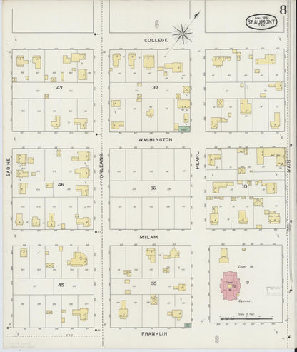 Sanborn Fire Insurance Map from Beaumont, Jefferson County, Texas (1894), Sheet #0008 - Complete Map Set gallery image, historic Sanborn map, vintage wall art, Texas Texas