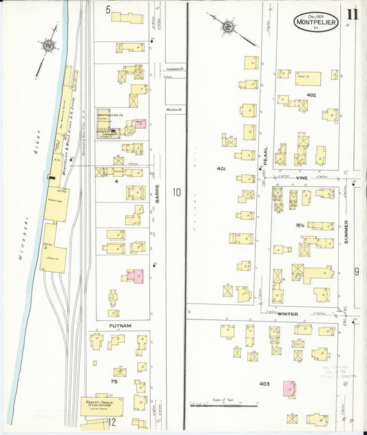 Sanborn Fire Insurance Map from Montpelier, Washington County, Vermont (1909), Sheet #0011 - Historic Sanborn Fire Insurance Map Print, vintage old map wall art, antique decor, genealogy gift, Vermont Vermont map