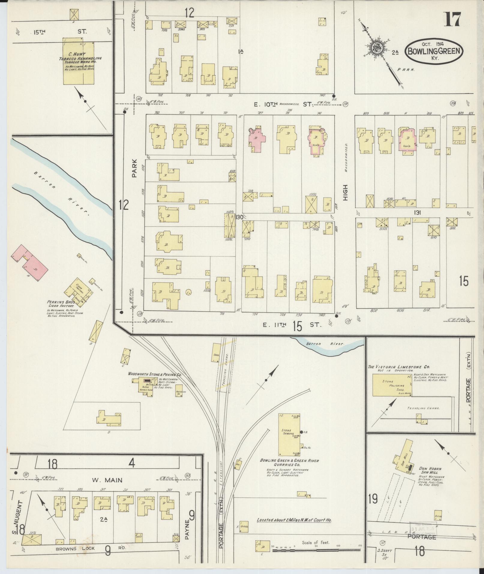 Sanborn Fire Insurance Map from Bowling Green, Warren County, Kentucky (1914), Sheet #0017 - Complete Map Set gallery image, historic Sanborn map, vintage wall art, Kentucky Kentucky