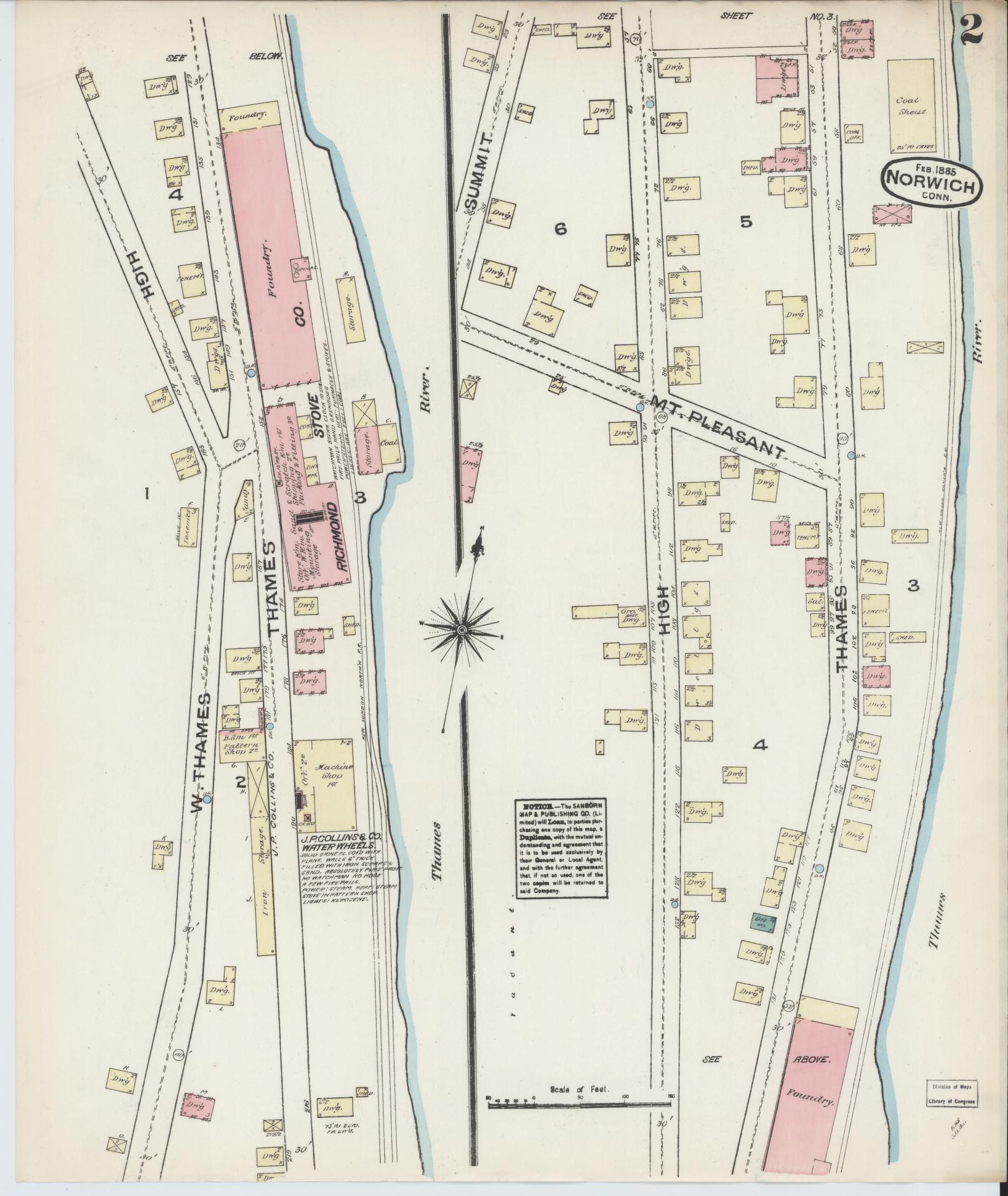 Sanborn Fire Insurance Map from Norwich, New London County, Connecticut (1885), Sheet #0002 - Complete Map Set gallery image, historic Sanborn map, vintage wall art, Connecticut Connecticut
