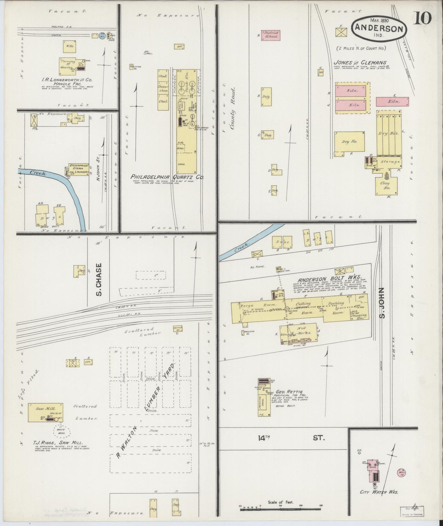 Sanborn Fire Insurance Map from Anderson, Madison County, Indiana (1890), Sheet #0010 - Complete Map Set gallery image, historic Sanborn map, vintage wall art, Indiana Indiana
