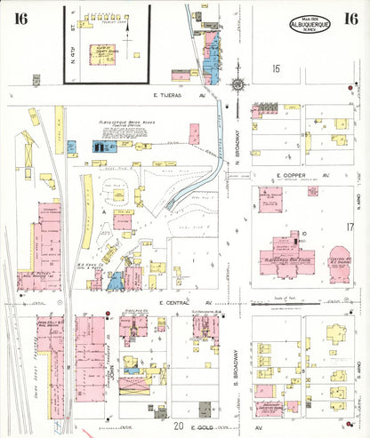 Sanborn Fire Insurance Map from Albuquerque, Bernalillo County, New Mexico (1924), Sheet #0016 - Complete Map Set gallery image, historic Sanborn map, vintage wall art, New Mexico New Mexico