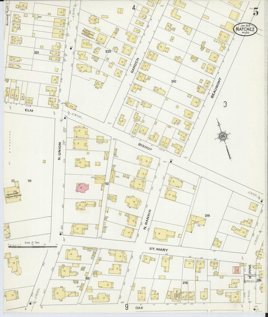 Sanborn Fire Insurance Map from Natchez, Adams County, Mississippi (1910), Sheet #0005 - Historic Sanborn Fire Insurance Map Print, vintage old map wall art, antique decor, genealogy gift, Mississippi Mississippi map