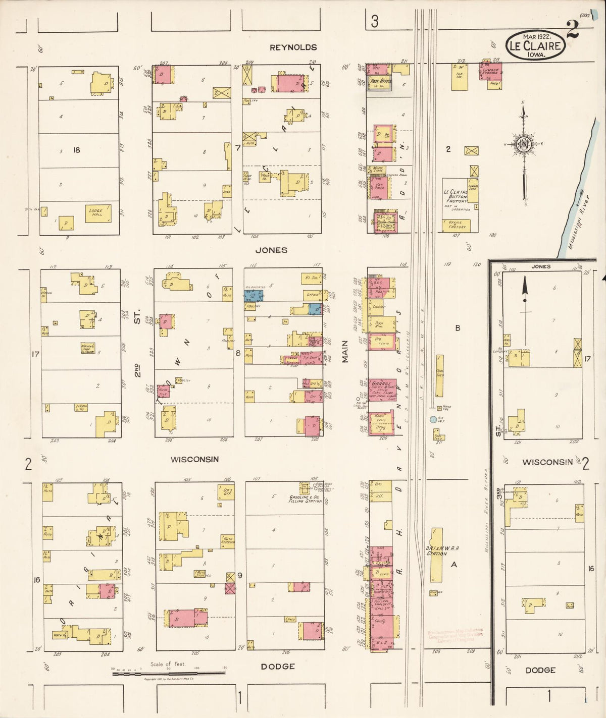 Sanborn Fire Insurance Map from Le Claire, Scott County, Iowa (1922), Sheet #0002 - Historic Sanborn Fire Insurance Map Print