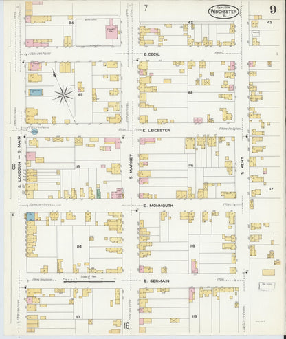 Sanborn Fire Insurance Map from Winchester, Independent Cities, Virginia (1908), Sheet #0009 - Complete Map Set gallery image, historic Sanborn map, vintage wall art, Virginia Virginia