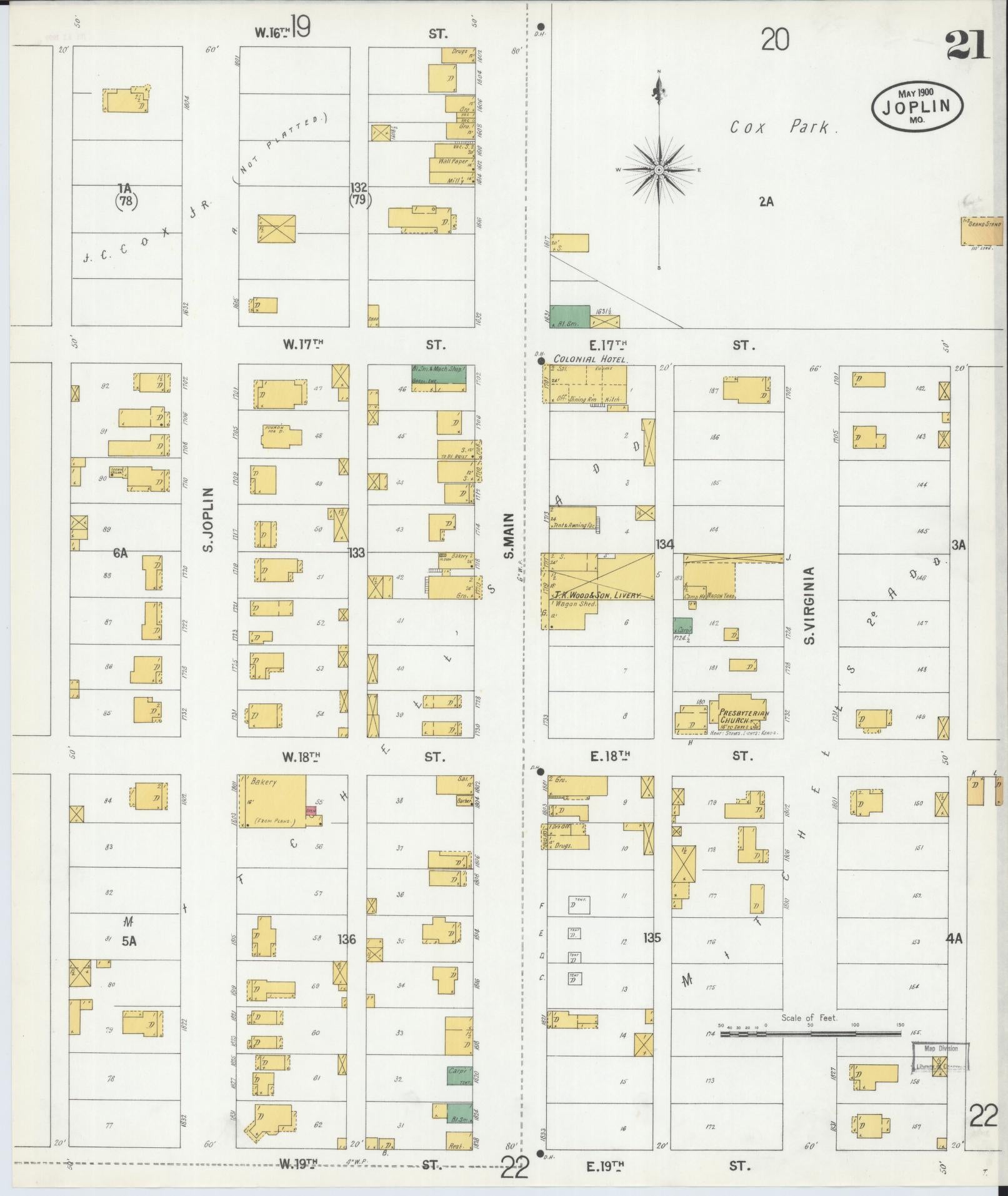 Sanborn Fire Insurance Map from Joplin, Jasper County, Missouri (1900), Sheet #0021 - Complete Map Set gallery image, historic Sanborn map, vintage wall art, Missouri Missouri