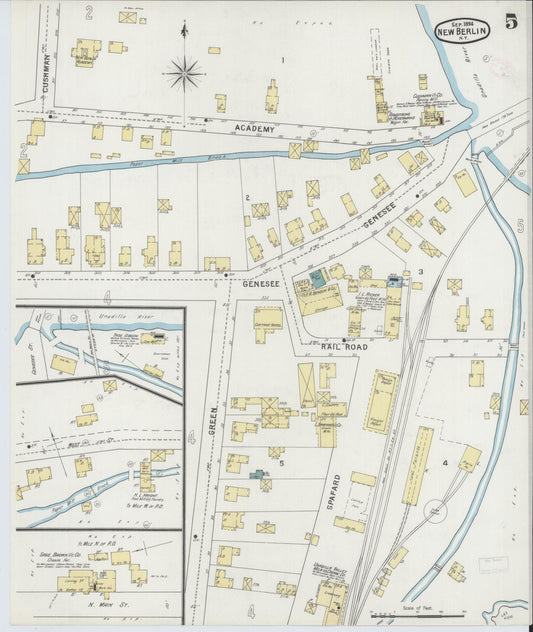 Sanborn Fire Insurance Map from New Berlin, Chenango County, New York (1894), Sheet #0005 - Historic Sanborn Fire Insurance Map Print, vintage old map wall art, antique decor, genealogy gift, New York New York map
