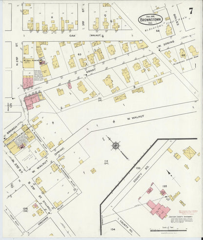Sanborn Fire Insurance Map from Brownstown, Jackson County, Indiana (1916), Sheet #0007 - Historic Sanborn Fire Insurance Map Print, vintage old map wall art, antique decor, genealogy gift, Indiana Indiana map