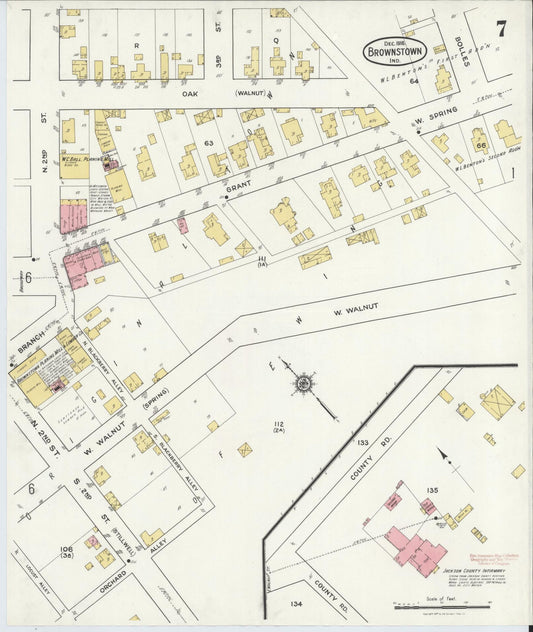 Sanborn Fire Insurance Map from Brownstown, Jackson County, Indiana (1916), Sheet #0007 - Historic Sanborn Fire Insurance Map Print, vintage old map wall art, antique decor, genealogy gift, Indiana Indiana map