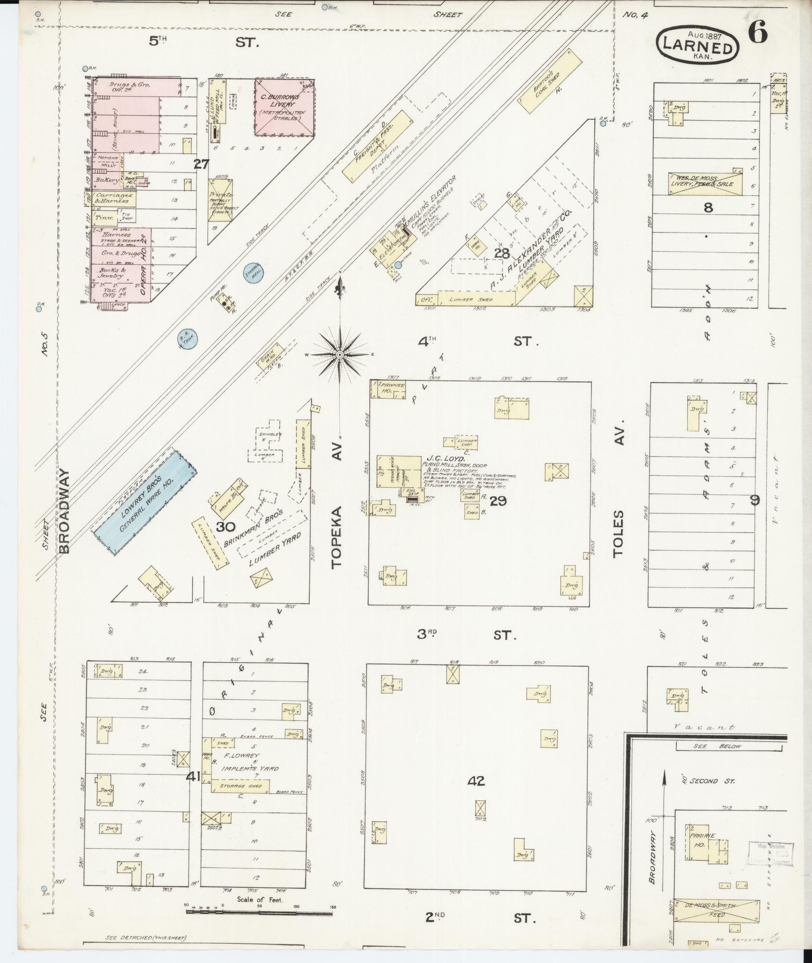 Sanborn Fire Insurance Map from Larned, Pawnee County, Kansas (1887), Sheet #0006 - Historic Sanborn Fire Insurance Map Print, vintage old map wall art, antique decor, genealogy gift, Kansas Kansas map