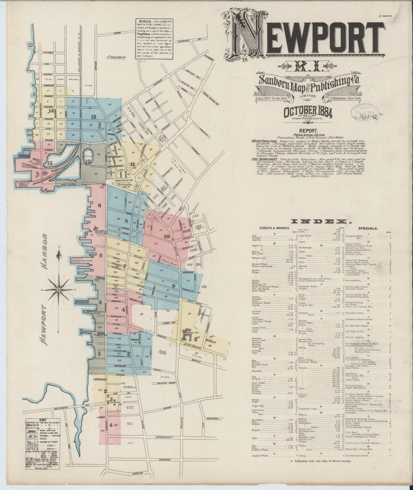 Sanborn Fire Insurance Map from Newport, Newport County, Rhode Island. (1884) – Historic Sanborn Fire Insurance Map Print