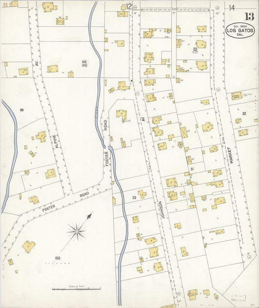 Sanborn Fire Insurance Map from Los Gatos, Santa Clara County, California (1904), Sheet #0013 - Historic Sanborn Fire Insurance Map Print, vintage old map wall art, antique decor, genealogy gift, California California map