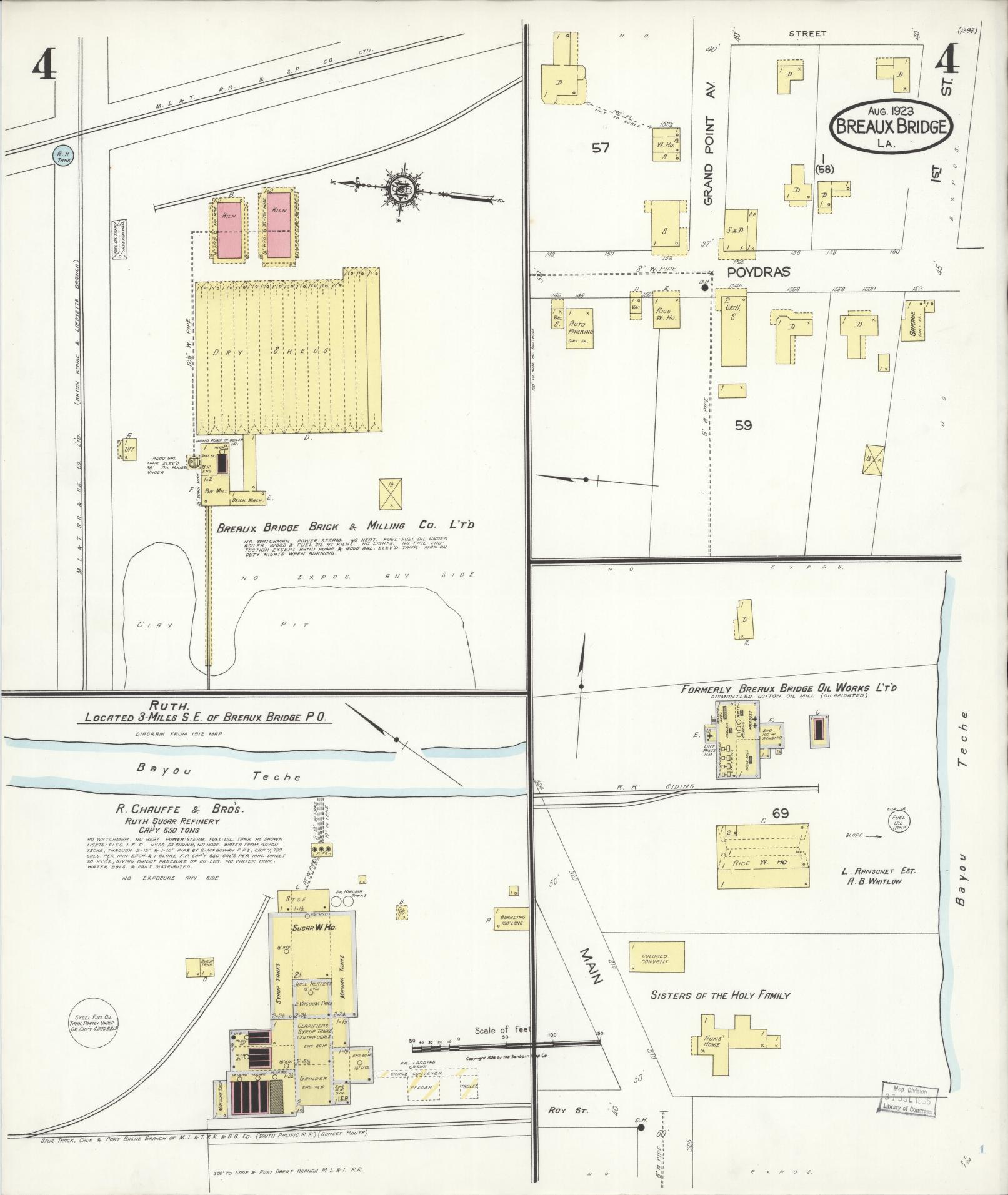 Sanborn Fire Insurance Map from Breaux Bridge, Saint Martin Parish, Louisiana (1923), Sheet #0004 - Complete Map Set gallery image, historic Sanborn map, vintage wall art, Louisiana Louisiana