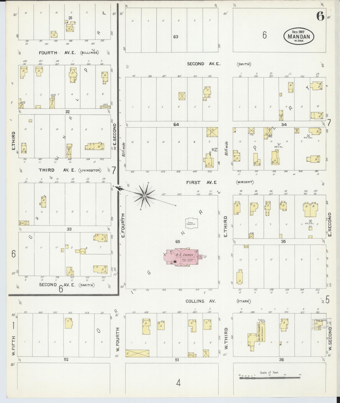 Sanborn Fire Insurance Map from Mandan, Morton County, North Dakota (1907), Sheet #0006 - Historic Sanborn Fire Insurance Map Print, vintage old map wall art, antique decor, genealogy gift, North Dakota North Dakota map