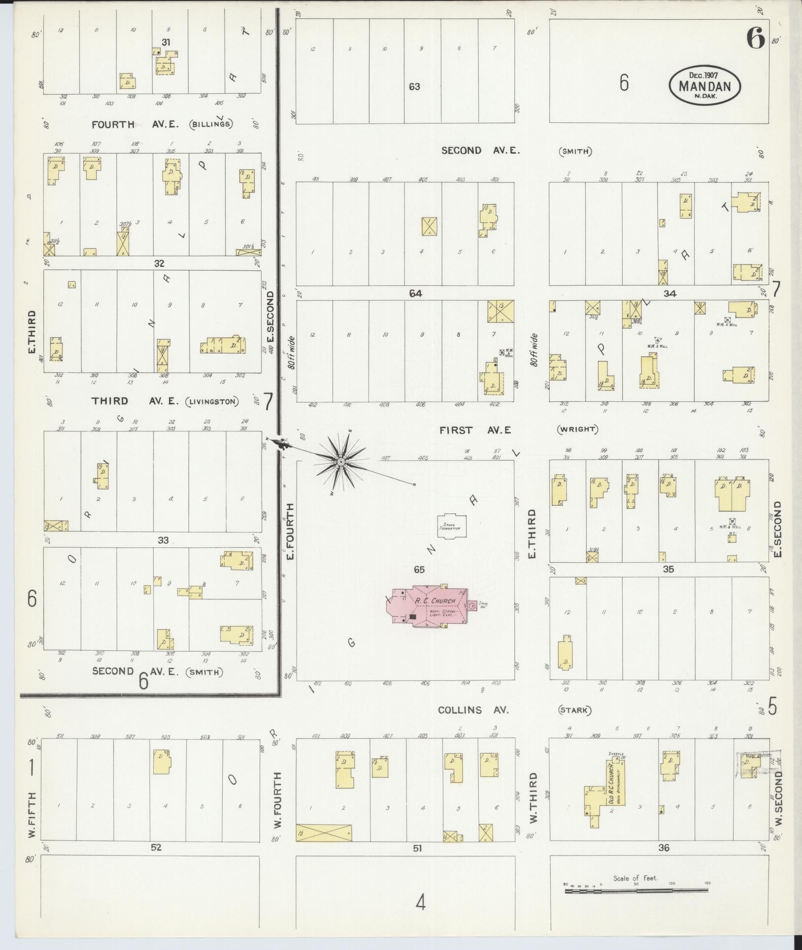 Sanborn Fire Insurance Map from Mandan, Morton County, North Dakota (1907), Sheet #0006 - Historic Sanborn Fire Insurance Map Print, vintage old map wall art, antique decor, genealogy gift, North Dakota North Dakota map