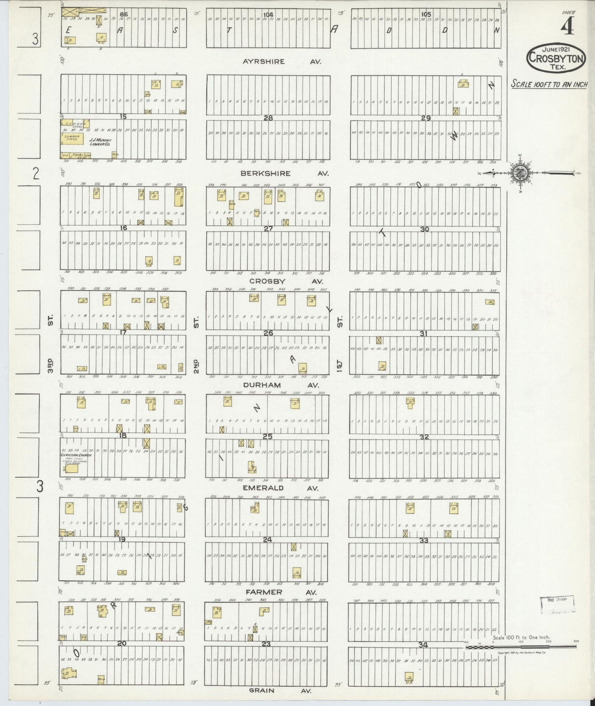 Sanborn Fire Insurance Map from Crosbyton, Crosby County, Texas (1921), Sheet #0004 - Historic Sanborn Fire Insurance Map Print, vintage old map wall art, antique decor, genealogy gift, Texas Texas map