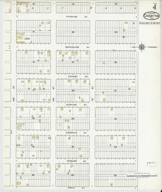 Sanborn Fire Insurance Map from Crosbyton, Crosby County, Texas (1921), Sheet #0004 - Historic Sanborn Fire Insurance Map Print, vintage old map wall art, antique decor, genealogy gift, Texas Texas map