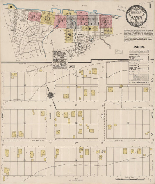 Sanborn Fire Insurance Map from Rainier, Columbia County, Oregon (1921), Sheet #0001 - Historic Sanborn Fire Insurance Map Print, vintage old map wall art, antique decor, genealogy gift, Oregon Oregon map