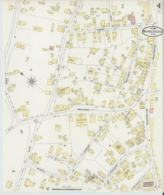 Sanborn Fire Insurance Map from Marblehead, Essex County, Massachusetts (1896), Sheet #0004 - Historic Sanborn Fire Insurance Map Print, vintage old map wall art, antique decor, genealogy gift, Massachusetts Massachusetts map