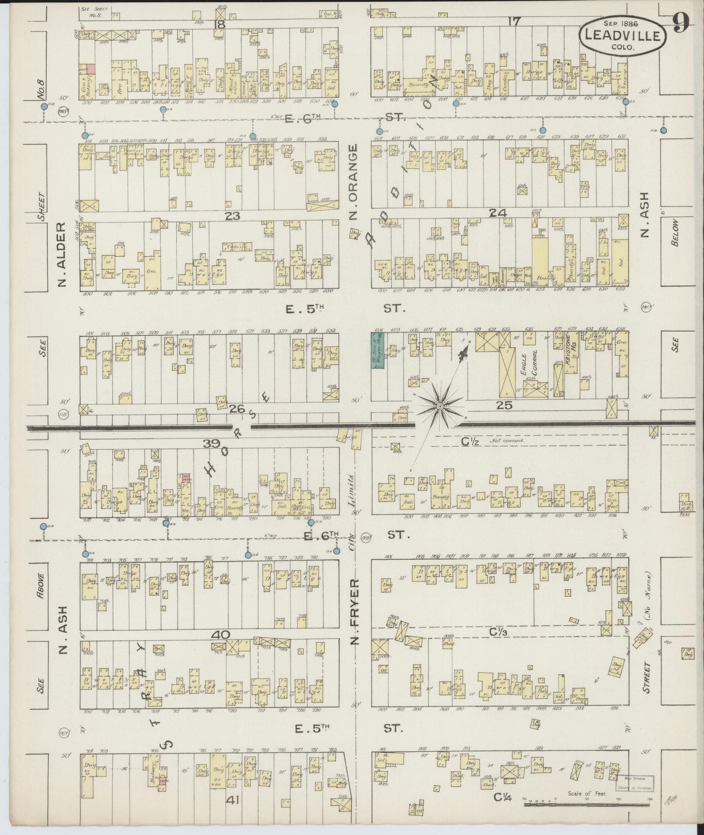 Sanborn Fire Insurance Map from Leadville, Lake County, Colorado (1886), Sheet #0009 - Complete Map Set gallery image, historic Sanborn map, vintage wall art, Colorado Colorado
