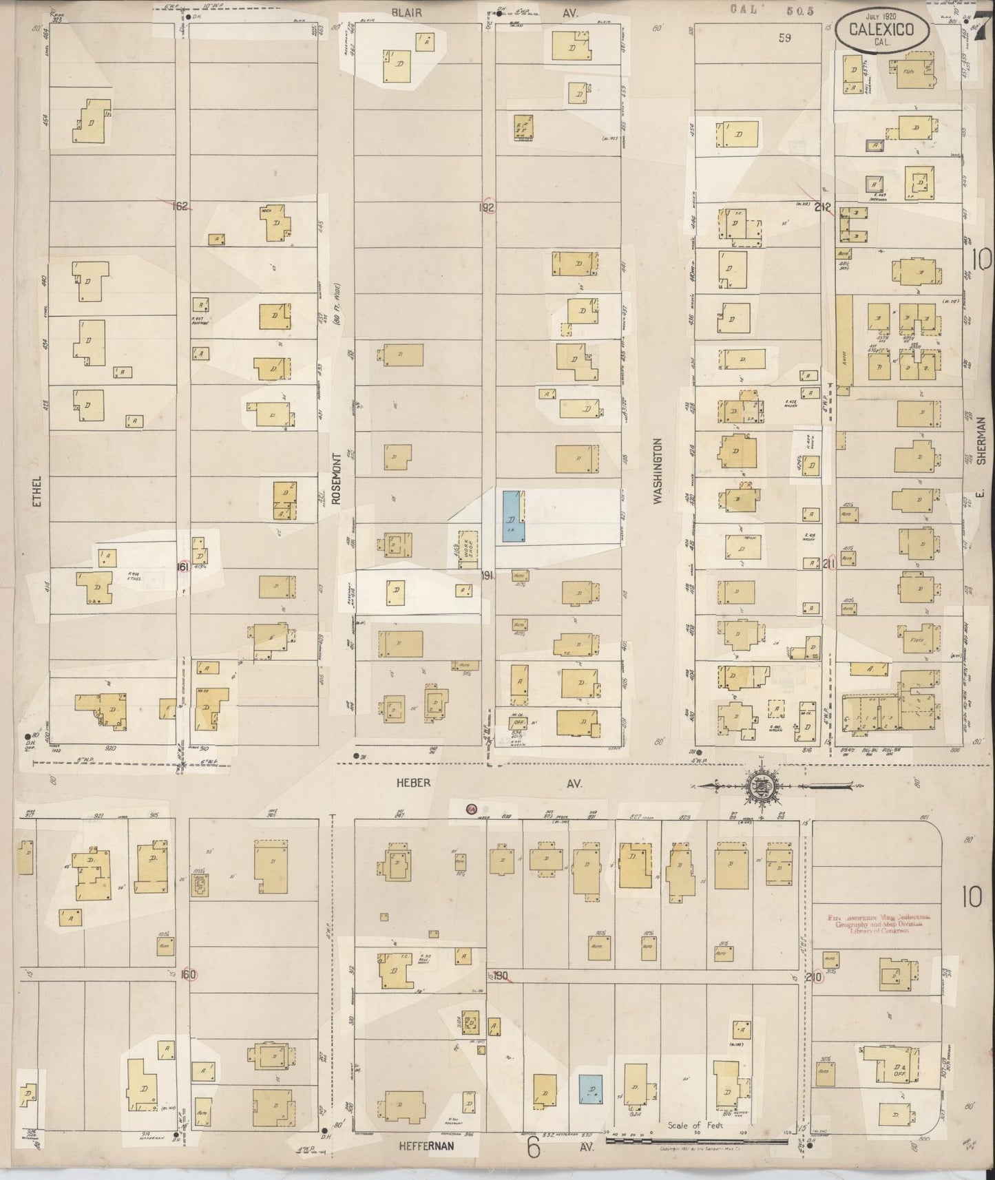 Sanborn Fire Insurance Map from Calexico, Imperial County, California (1949), Sheet #0007 - Historic Sanborn Fire Insurance Map Print, vintage old map wall art, antique decor, genealogy gift, California California map