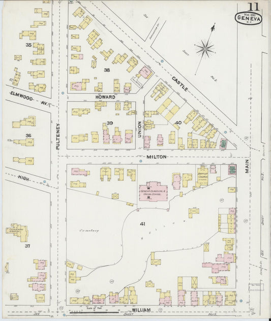 Sanborn Fire Insurance Map from Geneva, Ontario County, New York (1890), Sheet #0011 - Historic Sanborn Fire Insurance Map Print, vintage old map wall art, antique decor, genealogy gift, New York New York map