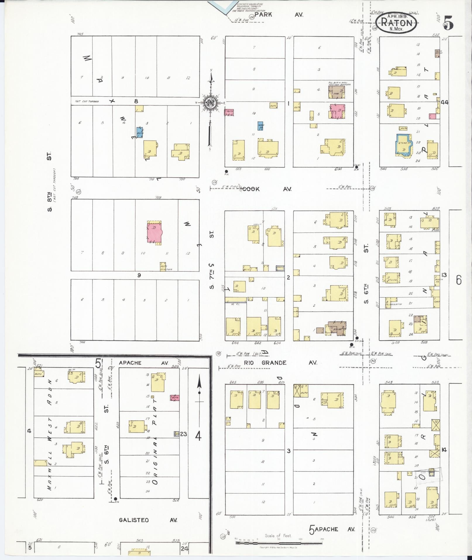 Sanborn Fire Insurance Map from Raton, Colfax County, New Mexico (1919), Sheet #0005 - Complete Map Set gallery image, historic Sanborn map, vintage wall art, New Mexico New Mexico