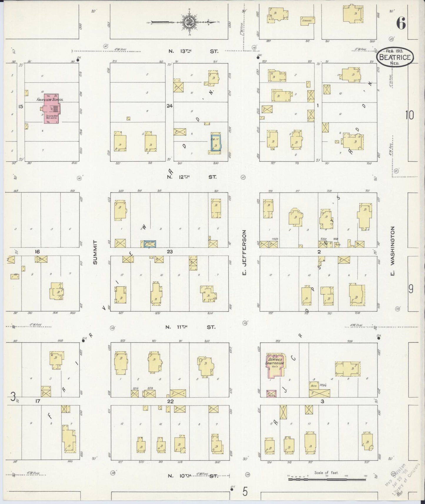 Sanborn Fire Insurance Map from Beatrice, Gage County, Nebraska (1913), Sheet #0006 - Complete Map Set gallery image, historic Sanborn map, vintage wall art, Nebraska Nebraska