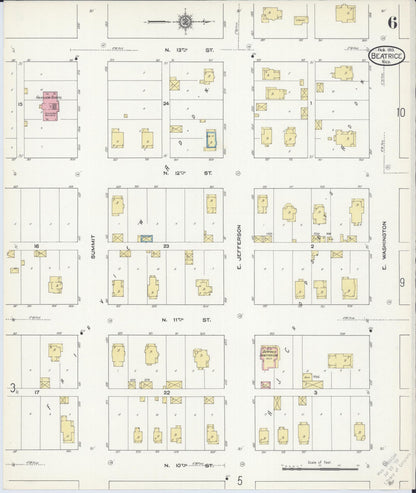 Sanborn Fire Insurance Map from Beatrice, Gage County, Nebraska (1913), Sheet #0006 - Complete Map Set gallery image, historic Sanborn map, vintage wall art, Nebraska Nebraska