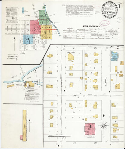 Sanborn Fire Insurance Map from Rock Rapids, Lyon County, Iowa (1899), Sheet #0001 - Historic Sanborn Fire Insurance Map Print, vintage old map wall art