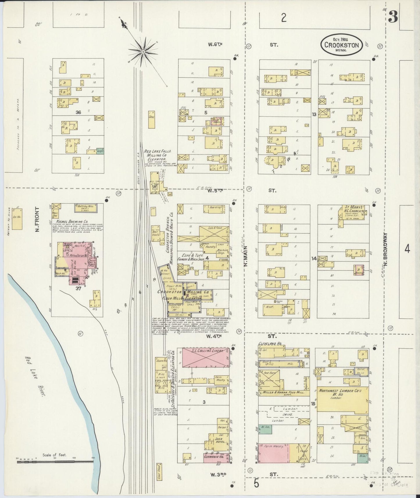 Sanborn Fire Insurance Map from Crookston, Polk County, Minnesota (1906), Sheet #0003 - Historic Sanborn Fire Insurance Map Print, vintage old map wall art, antique decor, genealogy gift, Minnesota Minnesota map