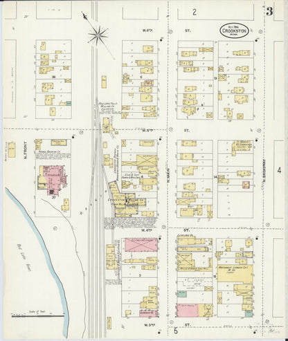Sanborn Fire Insurance Map from Crookston, Polk County, Minnesota (1906), Sheet #0003 - Historic Sanborn Fire Insurance Map Print, vintage old map wall art, antique decor, genealogy gift, Minnesota Minnesota map