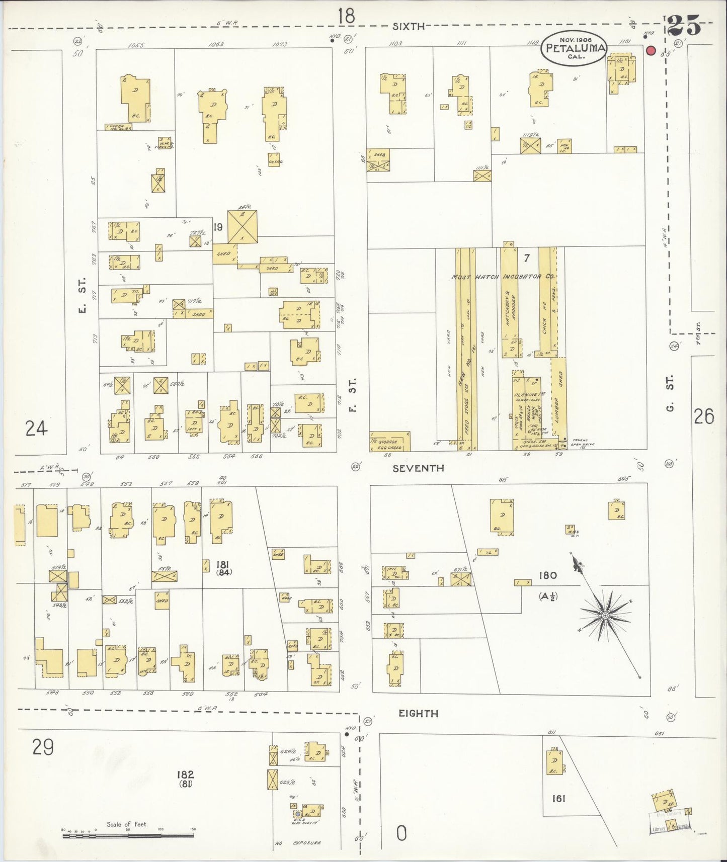 Sanborn Fire Insurance Map from Petaluma, Sonoma County, California (1906), Sheet #0025 - Complete Map Set gallery image, historic Sanborn map, vintage wall art, California California